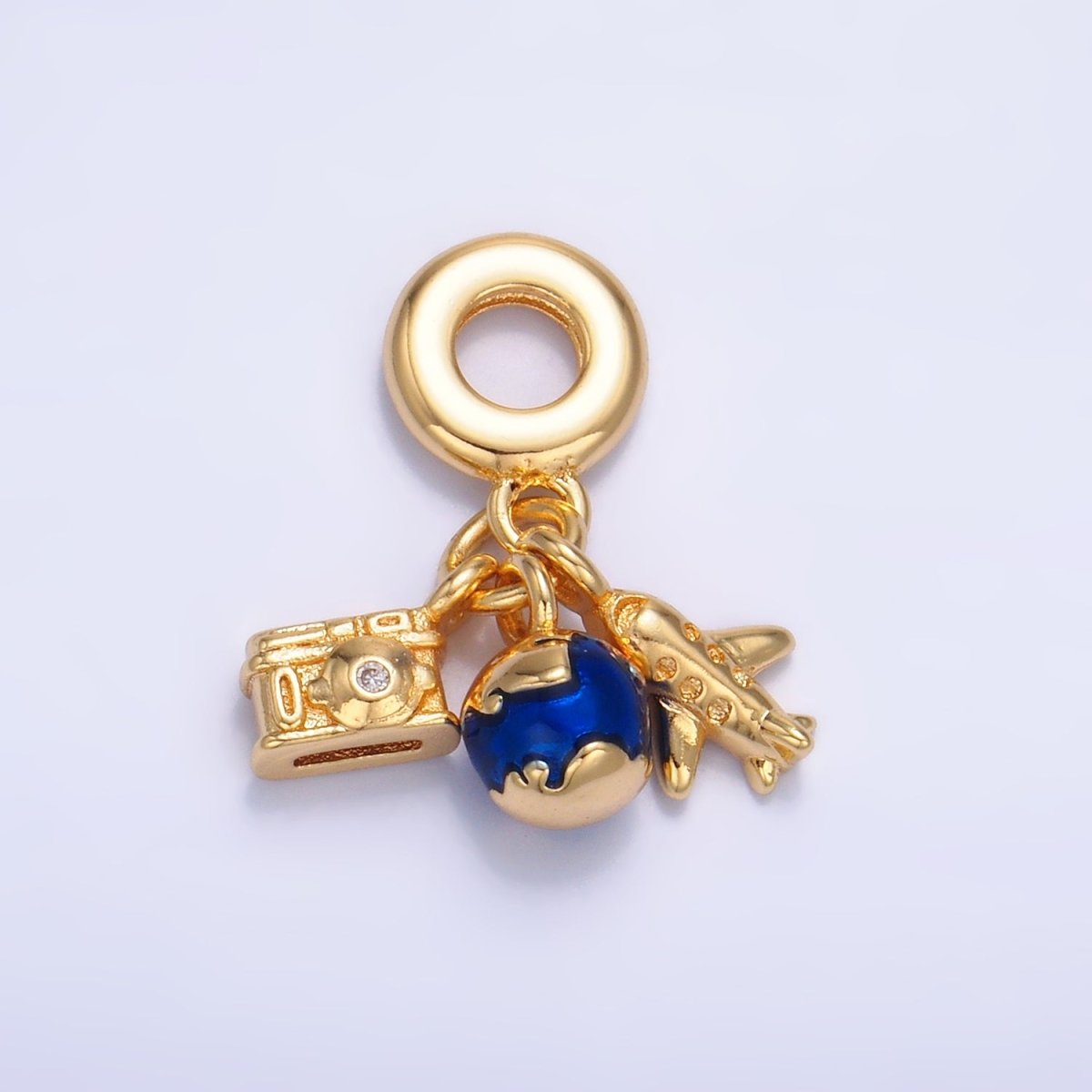 24K Gold Filled Travel Globe Plane Camera Rhondelle Drop Pendant | W787