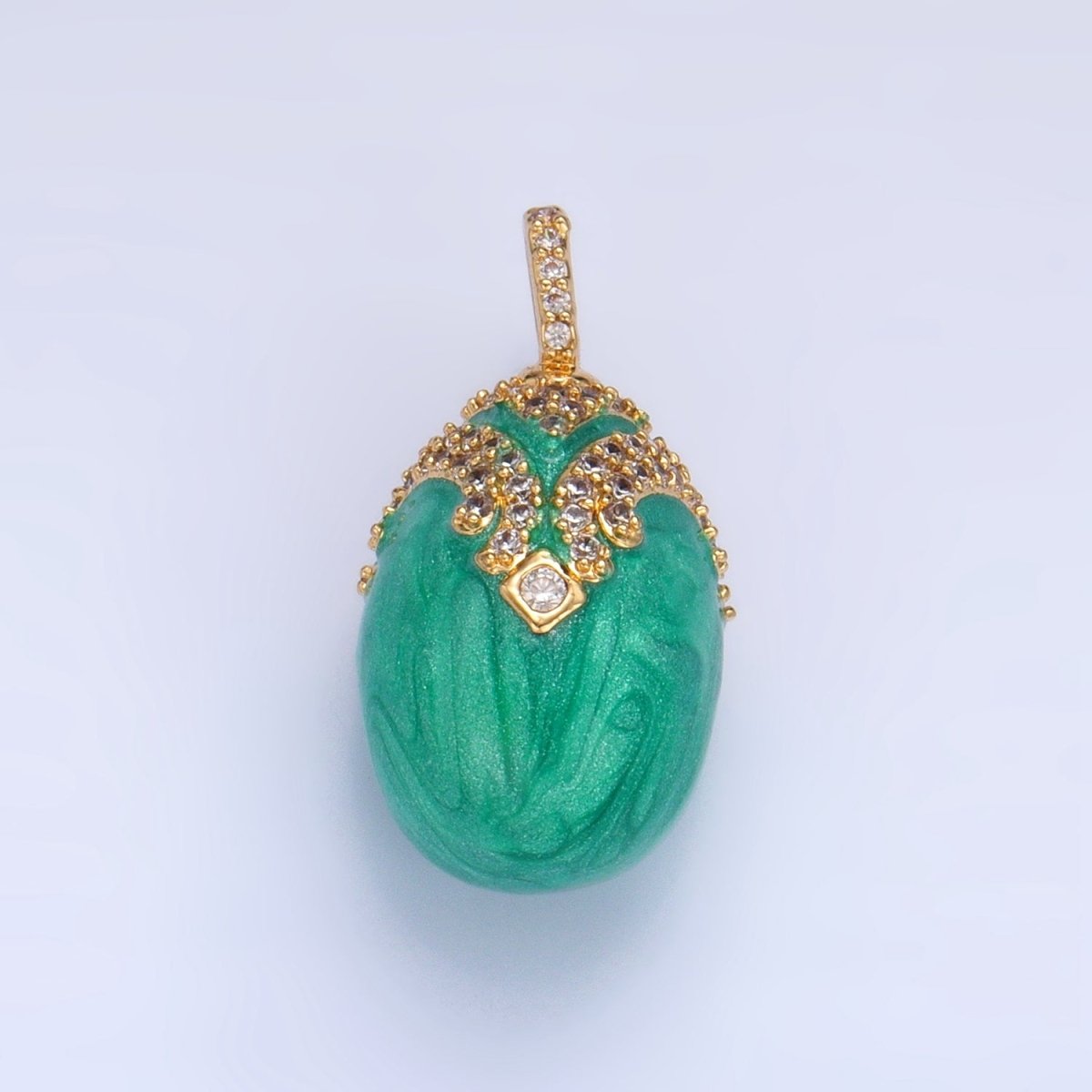 24K Gold Filled Turquoise Enamel Micro Paved CZ Solitaire Pendant | AA1015