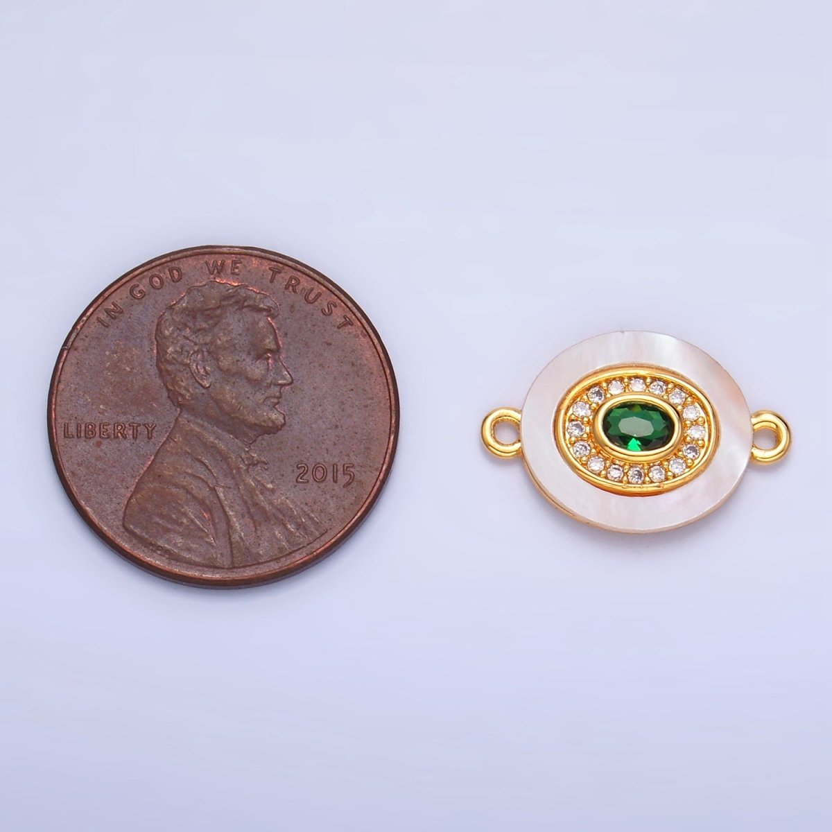 24K Gold Filled Turquoise, Green, Red CZ Shell Pearl Oval Connector | F823 F825 F831