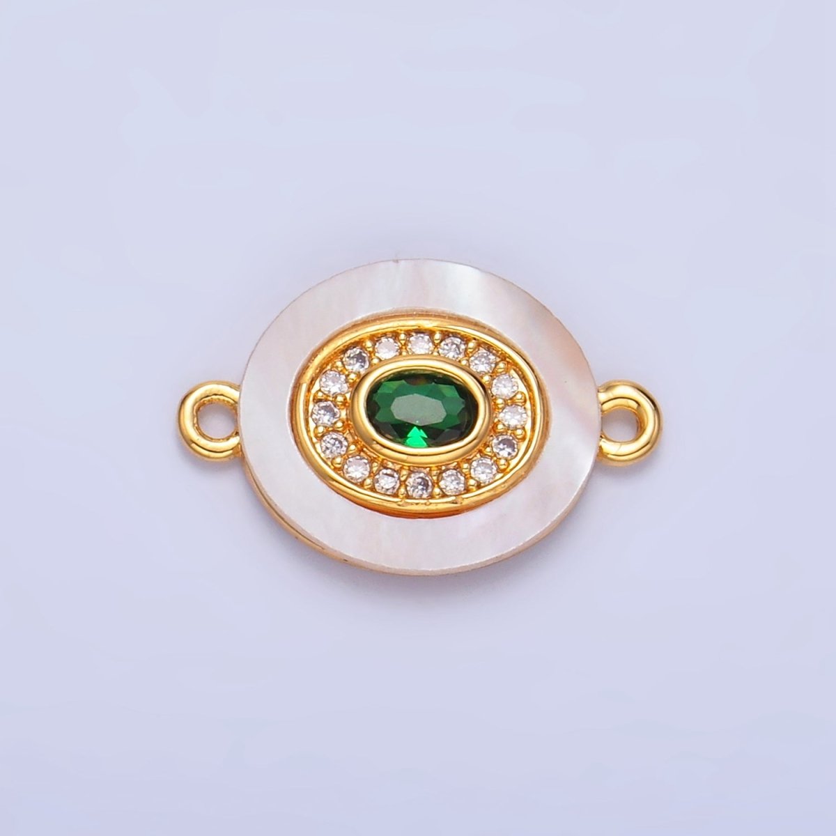 24K Gold Filled Turquoise, Green, Red CZ Shell Pearl Oval Connector | F823 F825 F831