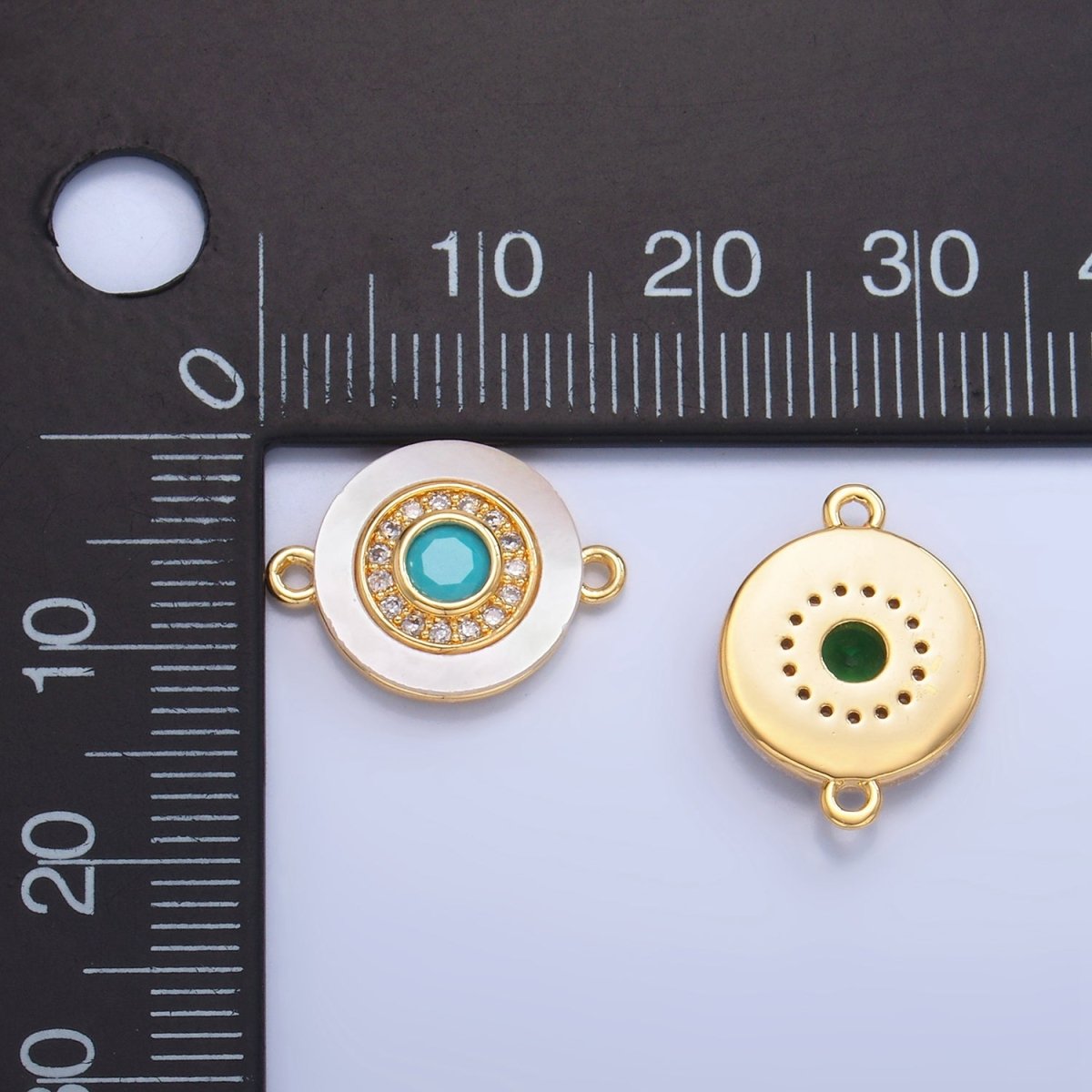 24K Gold Filled Turquoise, Green, Red CZ Shell Pearl Round Connector | F769 - F793