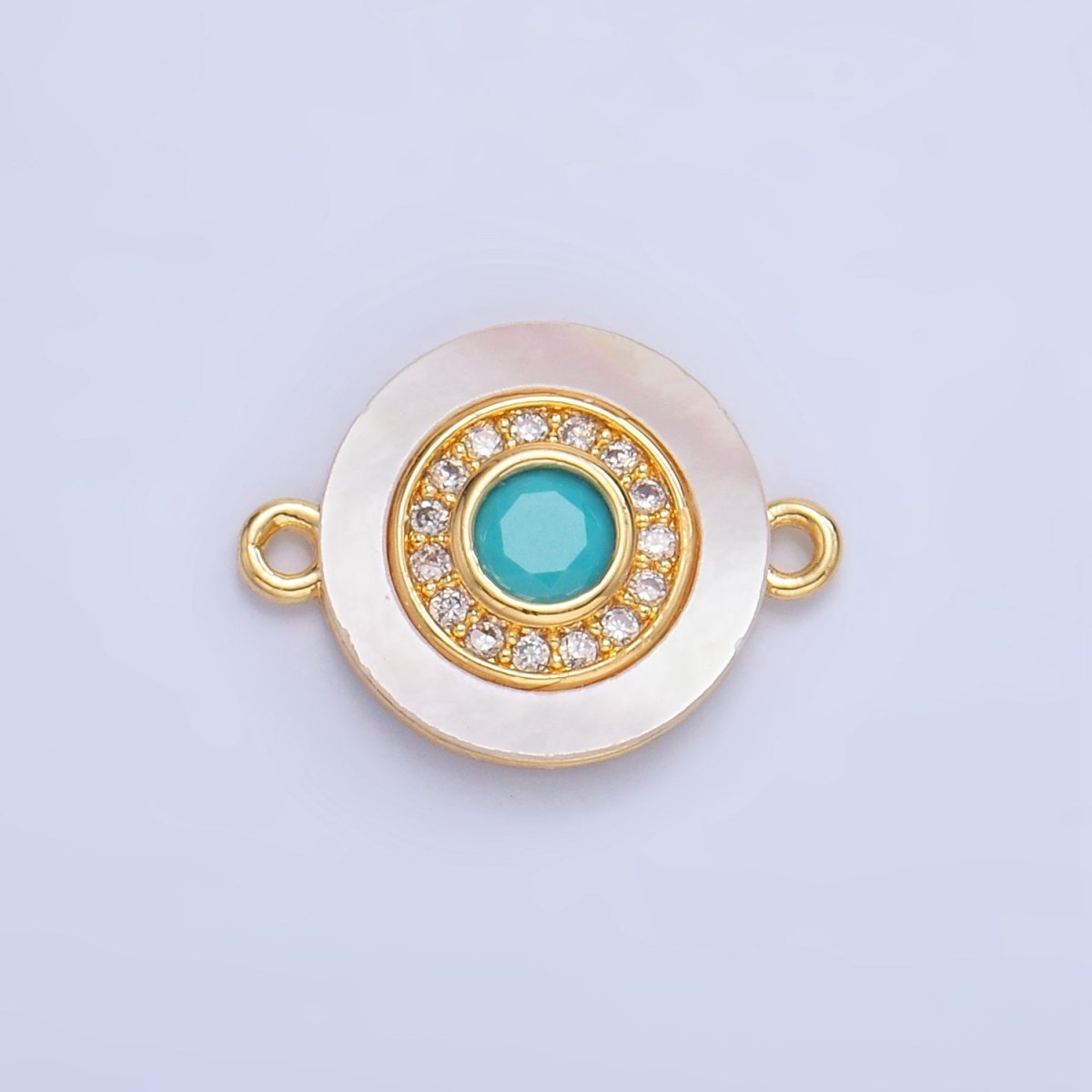 24K Gold Filled Turquoise, Green, Red CZ Shell Pearl Round Connector | F769 - F793