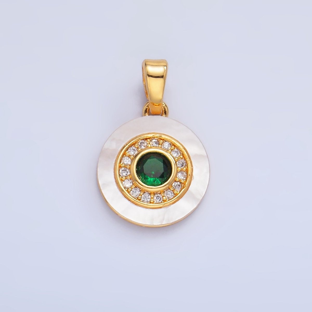 24K Gold Filled Turquoise, Green, Red CZ Shell Pearl Round Pendant | AA1038 - AA1040