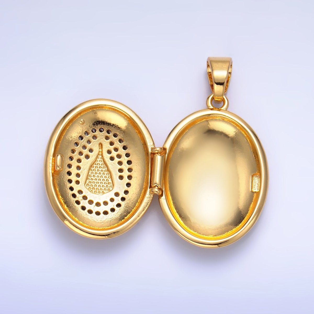 24K Gold Filled Virgin Mary Micro Paved CZ Oval Locket Pendant | AA1088