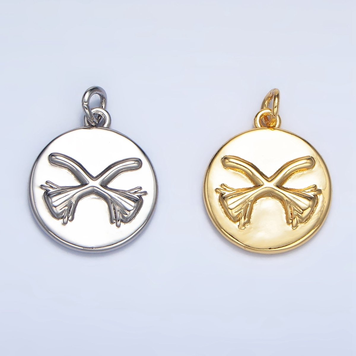 24K Gold Filled Witch Broom Round Charm in Gold & Silver | W011