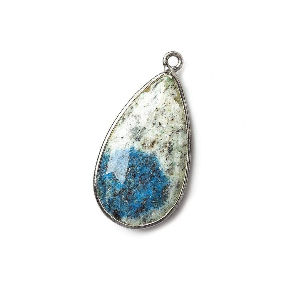 24x14mm Black Gold .925 Silver Bezel K2 Granite & Azurite faceted Pear Pendant 1 piece
