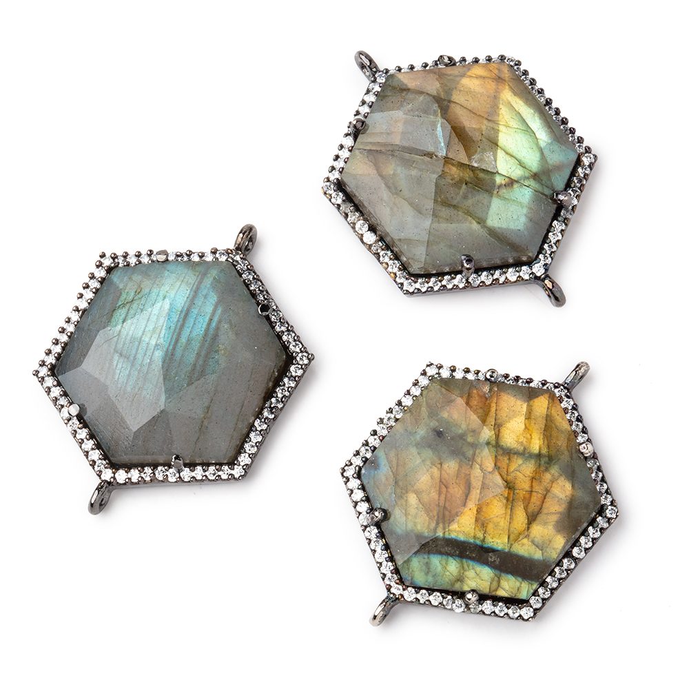 24x21mm Black Gold CZ Bezel Labradorite Hexagon Connector 1 Focal Bead