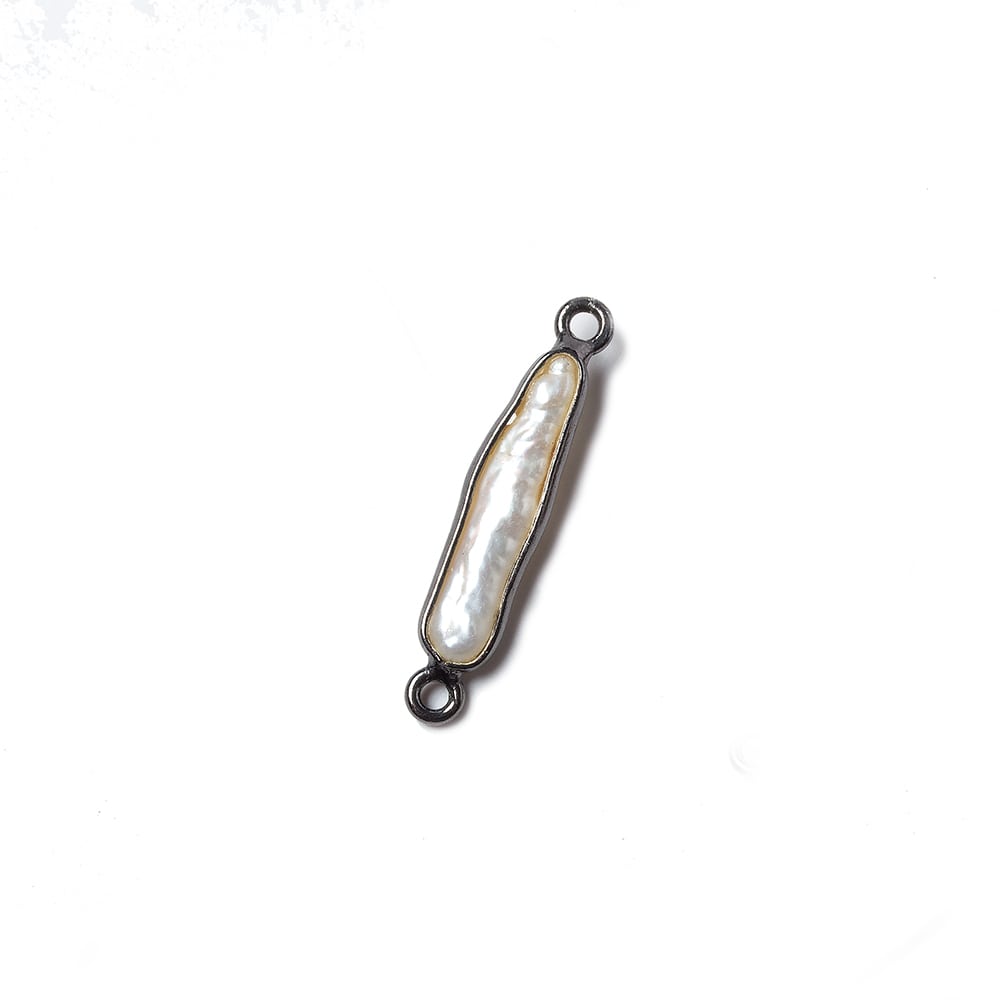 24x5mm Black Gold Bezeled White Biwa Pearl Connector 1 piece