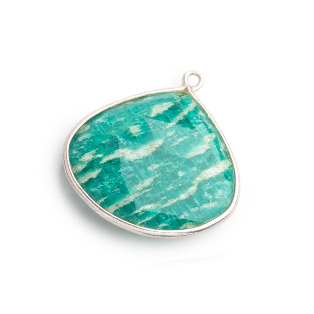 25mm Sterling Silver Bezeled Russian Amazonite Faceted Heart Focal Bead 1 piece