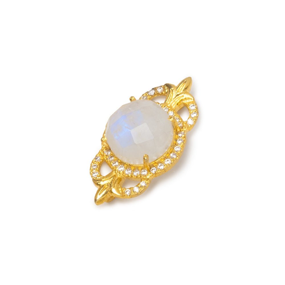 25x13mm Vermeil CZ Bezel Rainbow Moonstone Fleur-De-Lis Coin 1 Connector