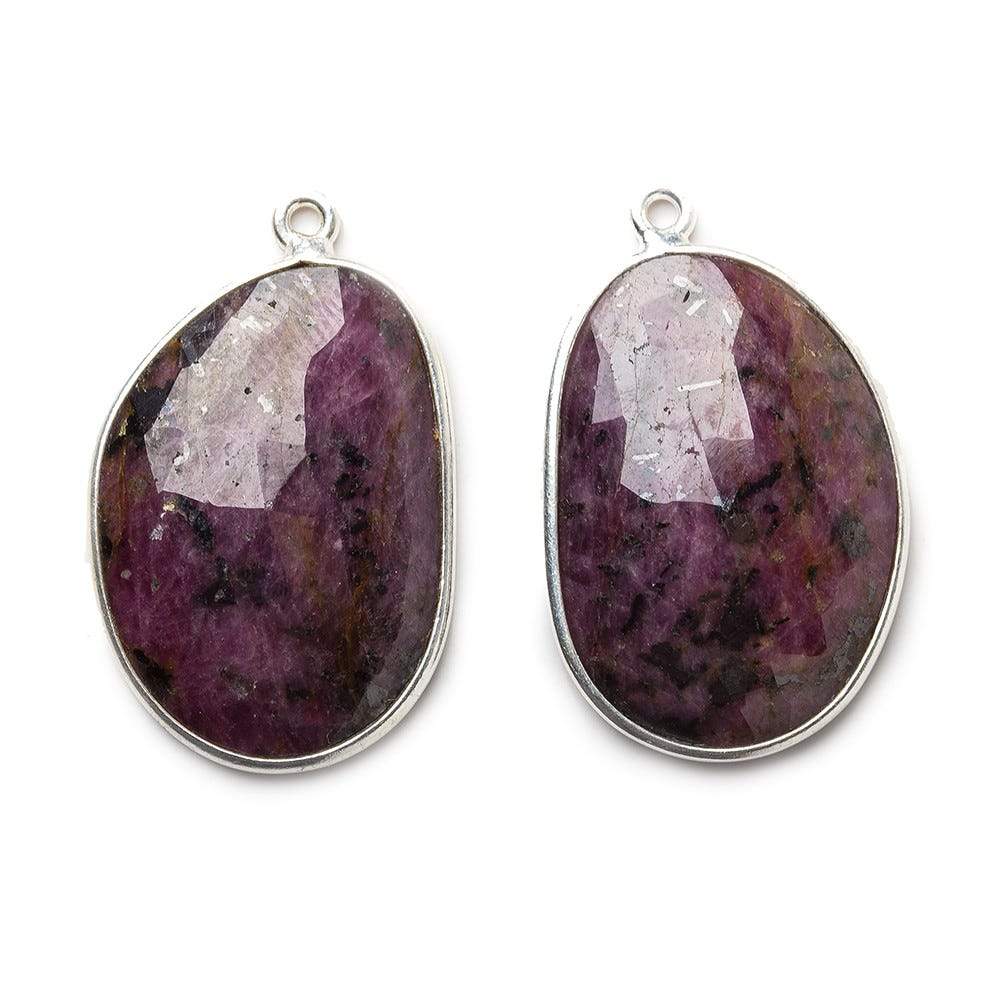 25x18mm Silver .925 Bezel Ruby faceted free shape Pendant Set of 2 pieces