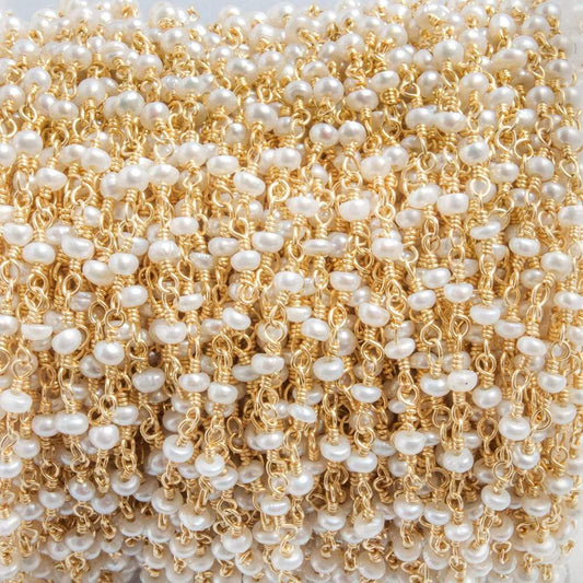 2.5x2mm White Button Freshwater Pearl Vermeil Chain by the foot 40 beads