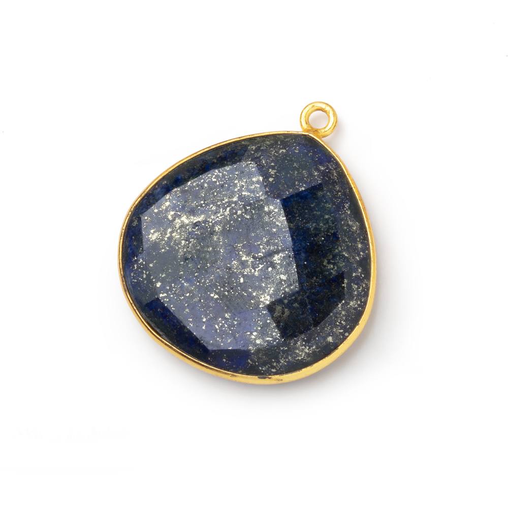 26mm Vermeil Bezel Lapis Lazuli Faceted Heart Pendant 1 piece
