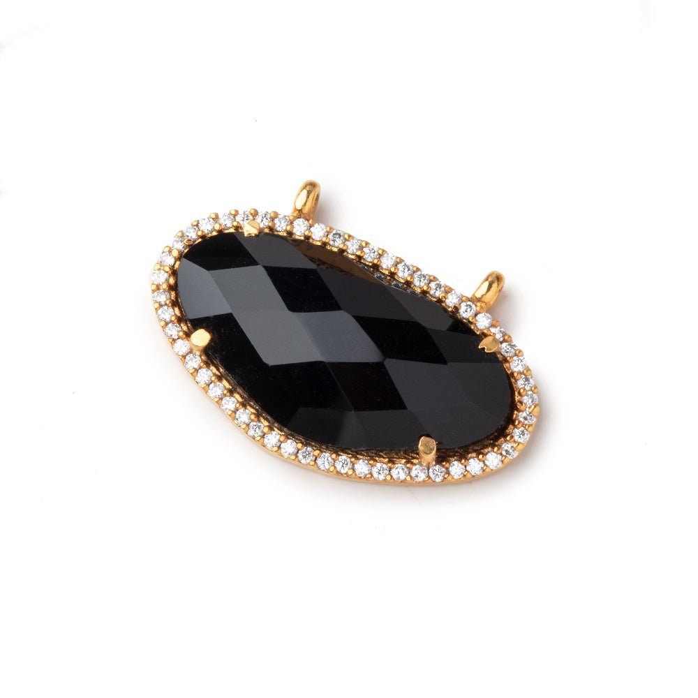 26x15mm Vermeil CZ Bezel Black Chalcedony Modified Oval Connector 1 Focal Bead