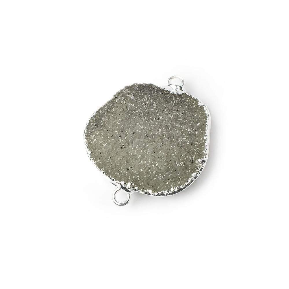 26x18x4mm Silver Leaf Silver Grey Agate Drusy Free Shape Connector 1 piece