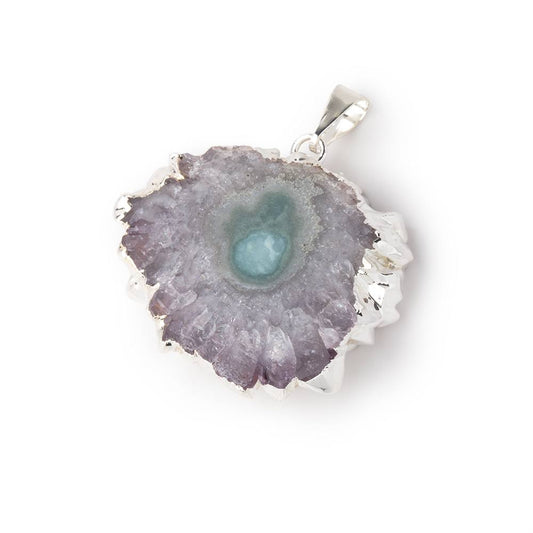 26x34mm Silver Leafed Amethyst Solar Quartz Slice Pendant 1 focal piece