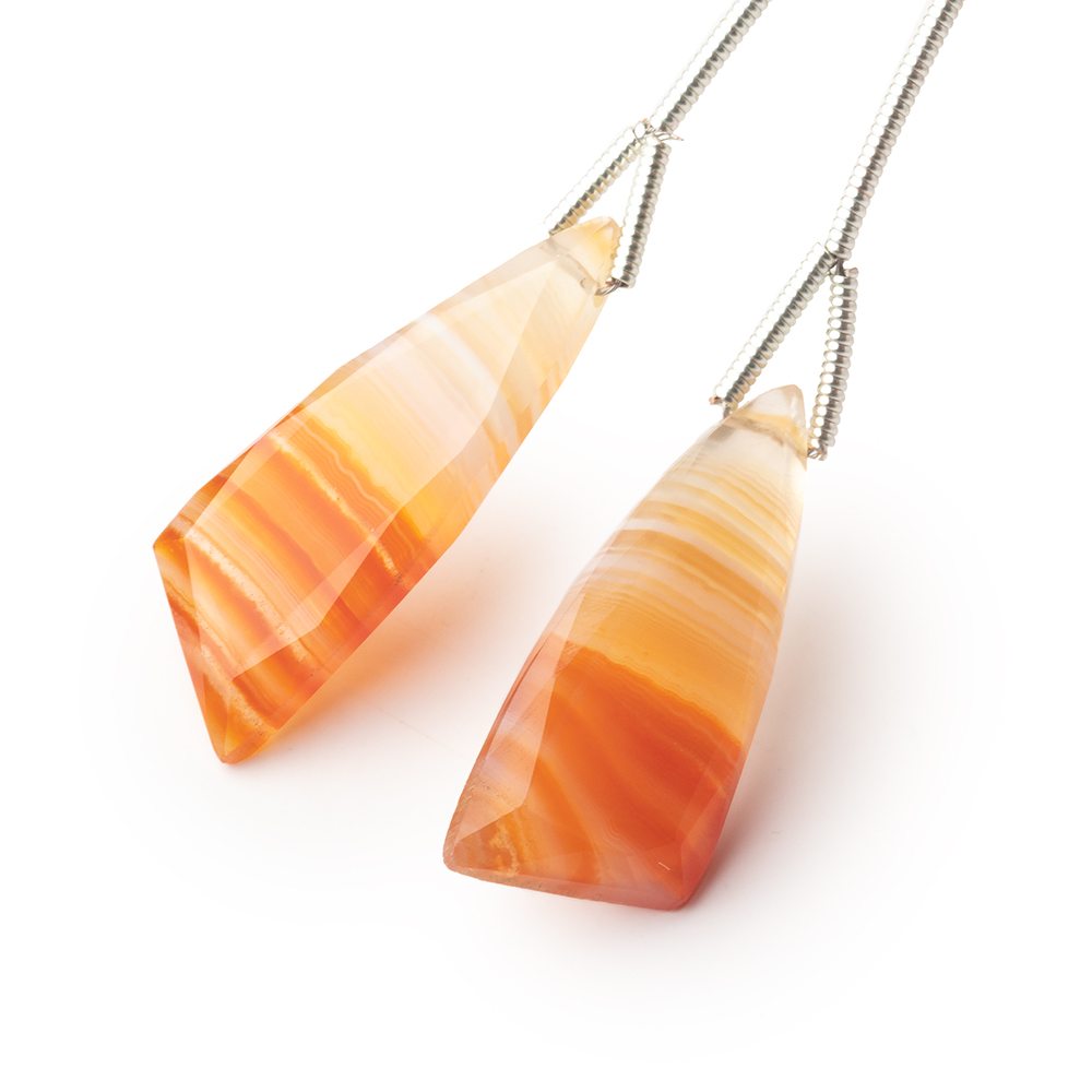 27x10mm Orange Banded Agate Fancy Shape Briolette Set of 2 Focals