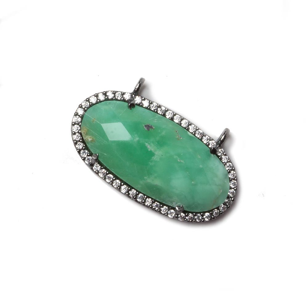 27x13mm Black Gold Bezeled CZ & Chrysoprase Oval East West Connector 1 pc