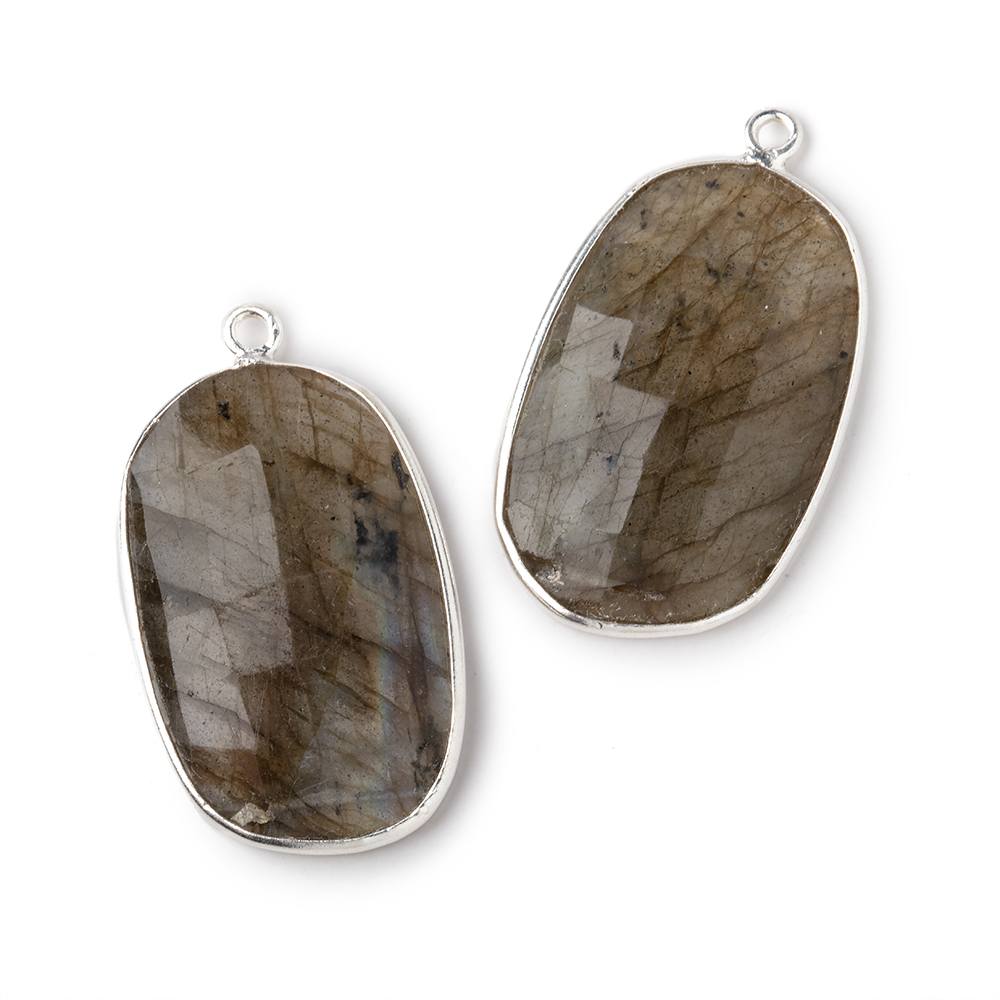 27x18mm .925 Silver Bezel Labradorite Faceted Freeform Set of 2 Pendants