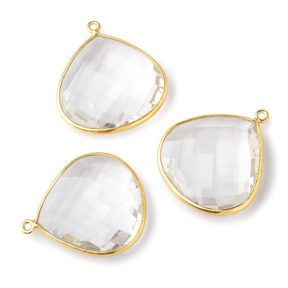 27x27mm Vermeil Bezeled Crystal Quartz faceted heart Pendant 1 piece