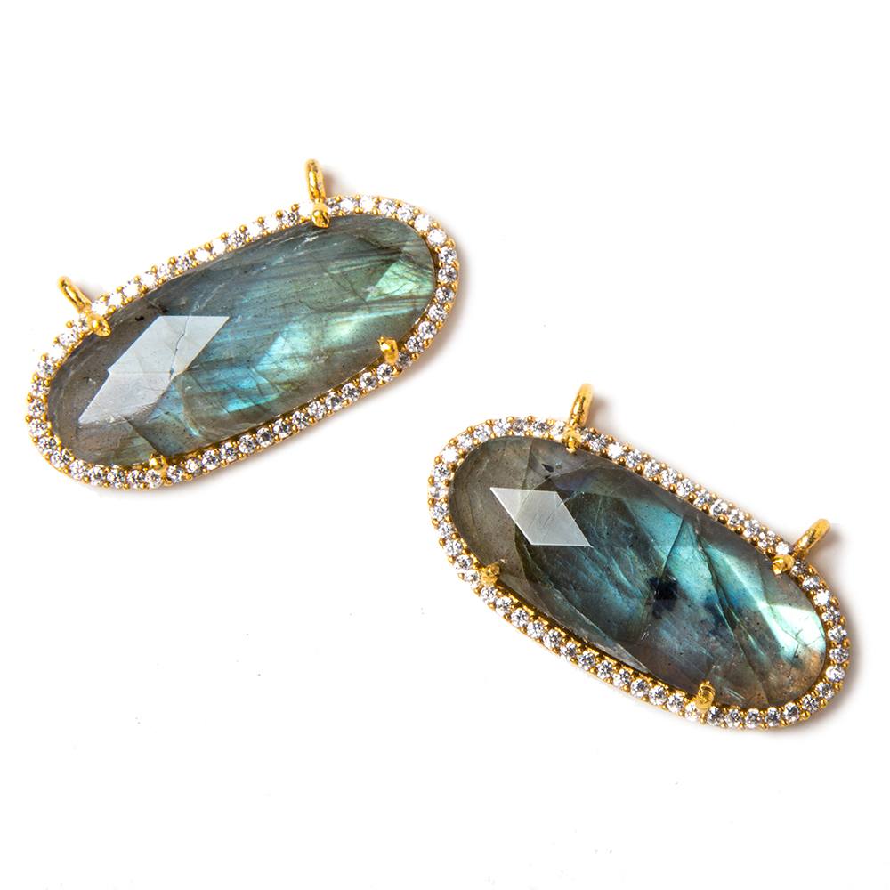 28x14mm Vermeil Bezeled White CZ & Labradorite Oval East West Connector 1 pc