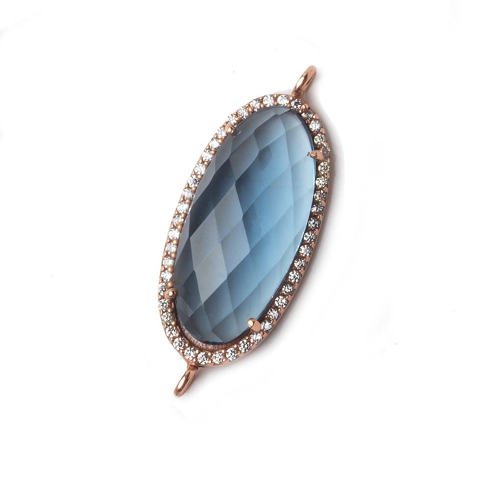 28x14mm Rose Gold CZ Bezel London Blue Quartz Oval Connector  1 piece