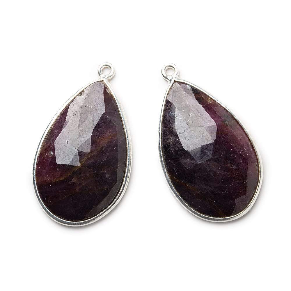 28x18mm Silver .925 Bezel Ruby faceted pear Pendant Set of 2 pieces
