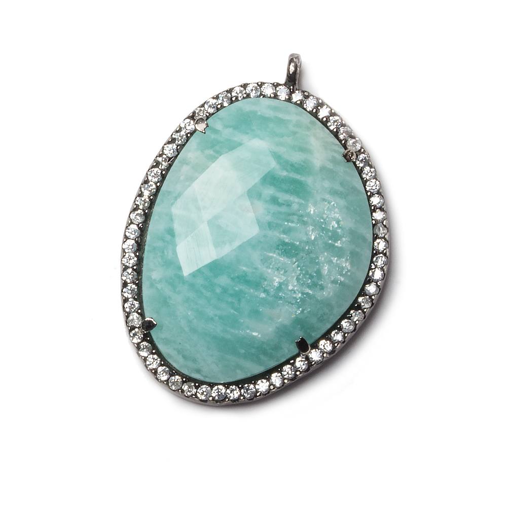 28x22mm Black Gold Bezeled White CZ and Amazonite Nugget 1 ring pendant 1 piece