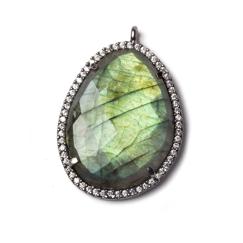 28x22mm Black Gold Bezeled White CZ and Labradorite Nugget Pendant 1 piece
