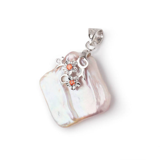 28x26mm .925 Silver Capped Pink Square Pearl Pendant 1 focal piece