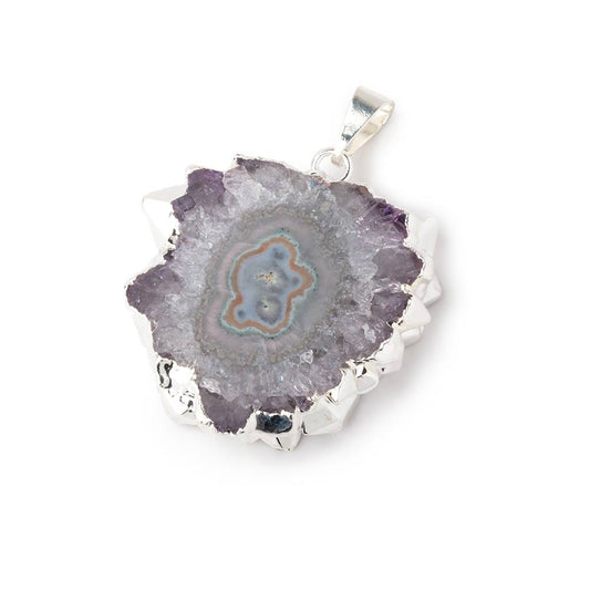 28x31mm Silver Leafed Amethyst Solar Quartz Slice Pendant 1 focal piece
