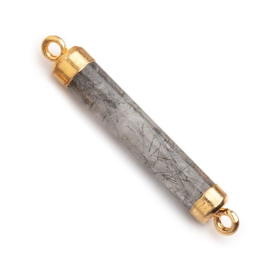 28x4.5mm Gold Leafed Tourmalinated Quartz Tube Focal Connector 1 piece
