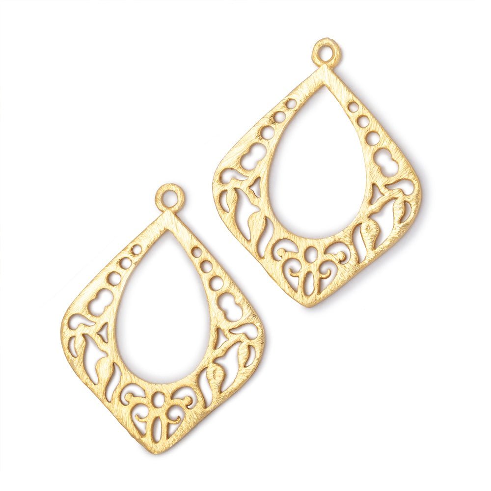 29x25mm Brushed Filigree Diamond Charm Set of 2 pieces