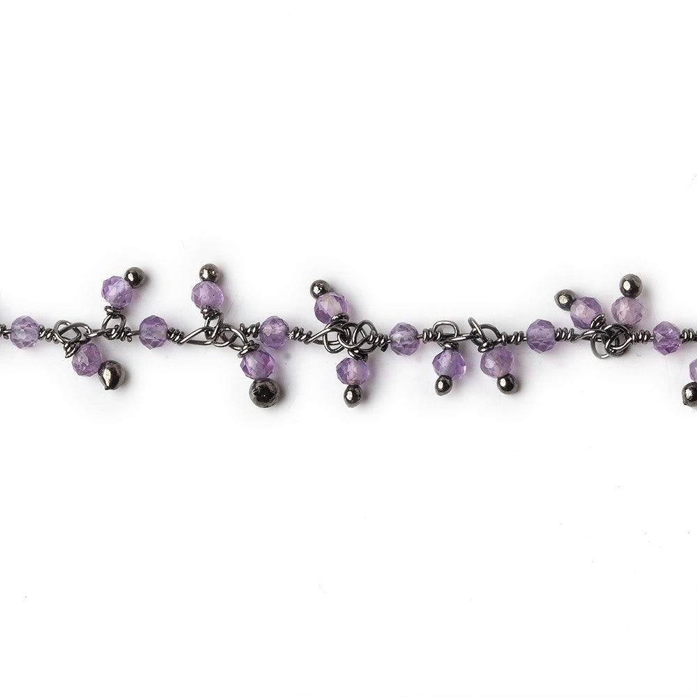 2mm Amethyst micro faceted round Black Gold plated Dangling Chain by the foot