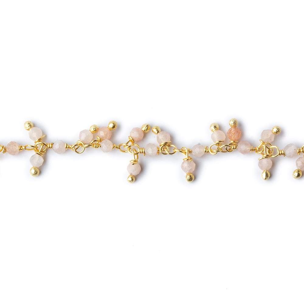 2mm Angel Skin Peach Moonstone micro faceted round Gold Dangling Chain by the foot