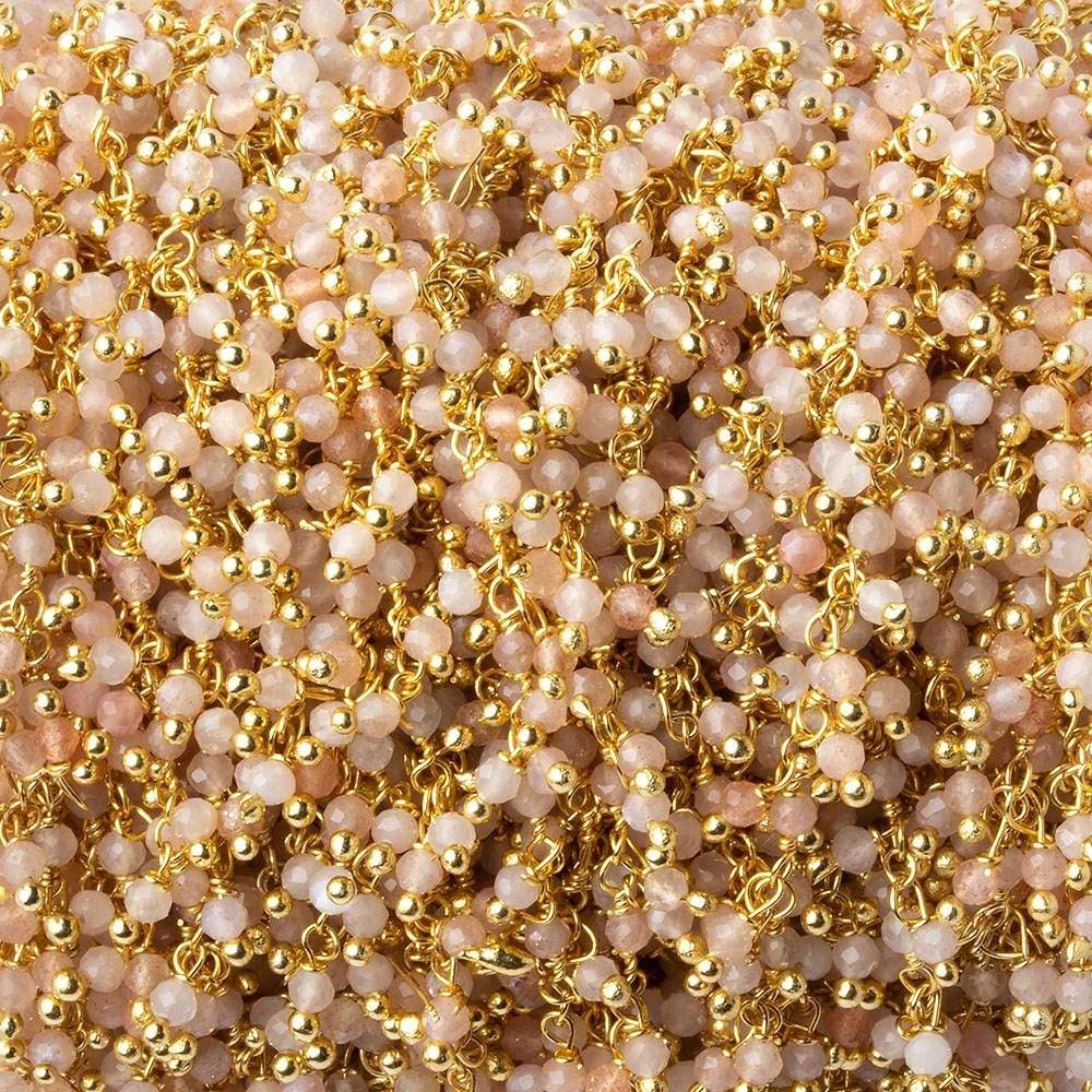 2mm Angel Skin Peach Moonstone micro faceted round Gold Dangling Chain by the foot