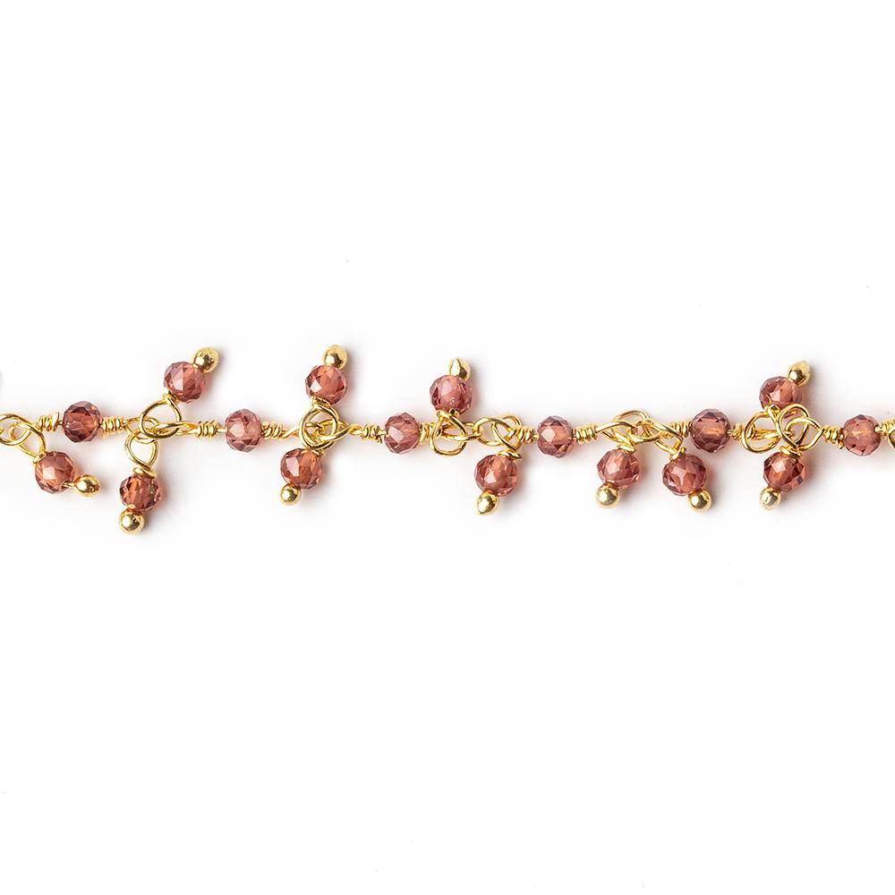 2mm Garnet microfaceted round Gold plated Dangling Chain by the foot