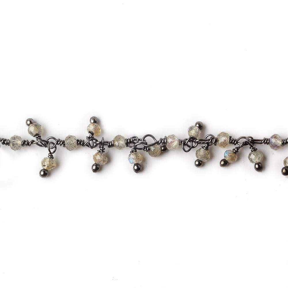 2mm Labradorite micro faceted rondelle Black Gold Dangling Chain by the foot