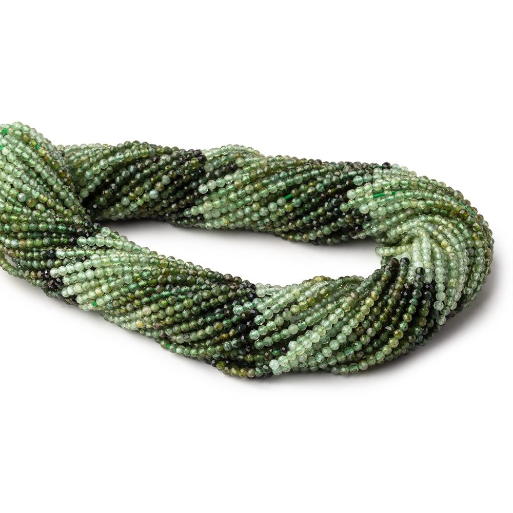 2mm Shaded Green Tourmaline Micro Faceted Rounds 12.5 inch 157 Beads AA