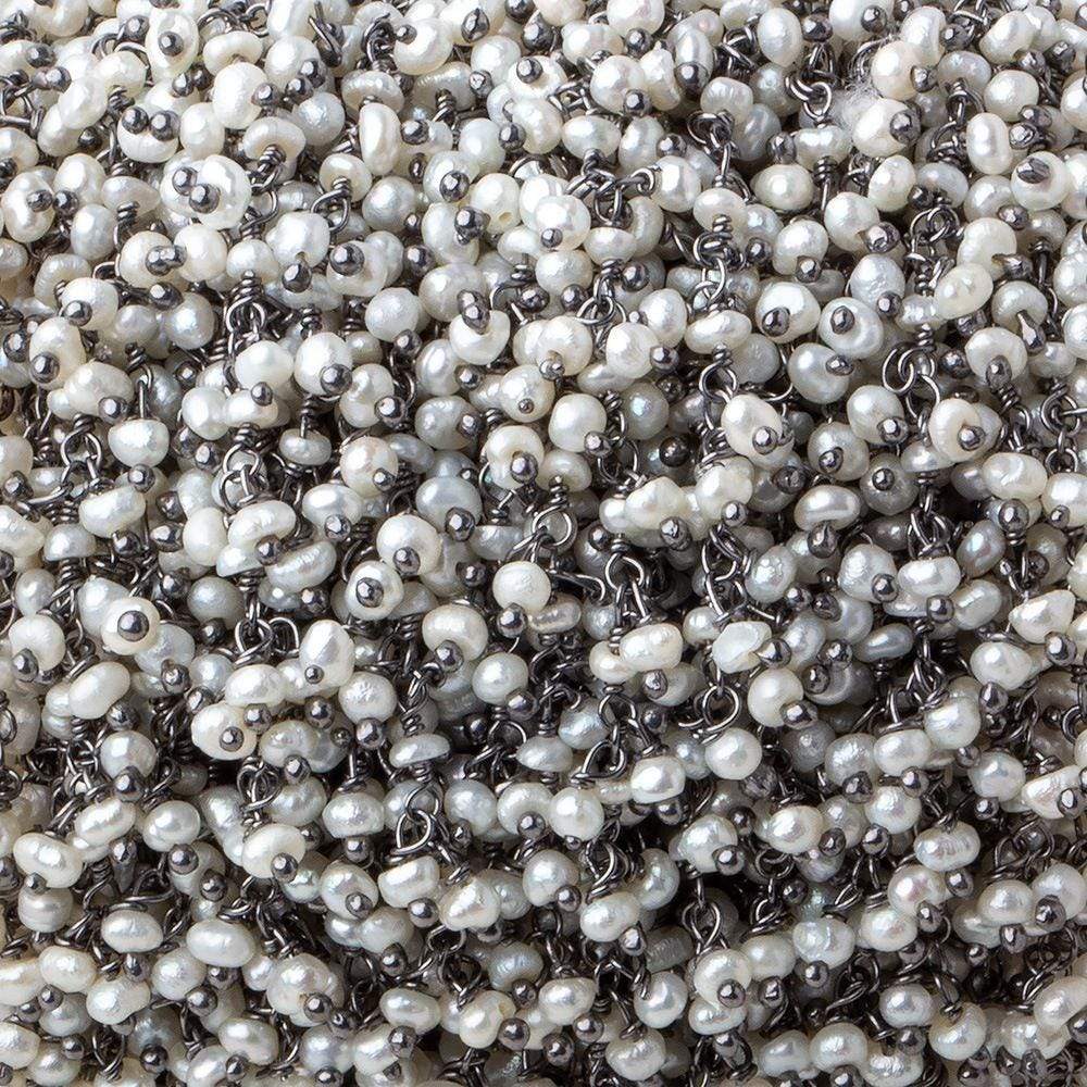 2mm White Baroque Pearl Black Gold  Dangling Chain sold by the foot