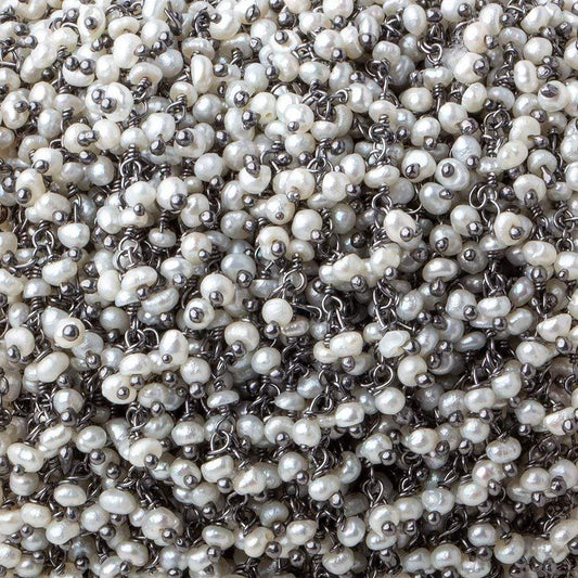 2mm White Baroque Pearl Black Gold  Dangling Chain sold by the foot