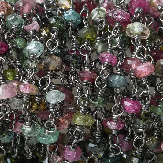 3-3.5mm Multi-Color Tourmaline rondelle Black Gold plated Chain by the foot