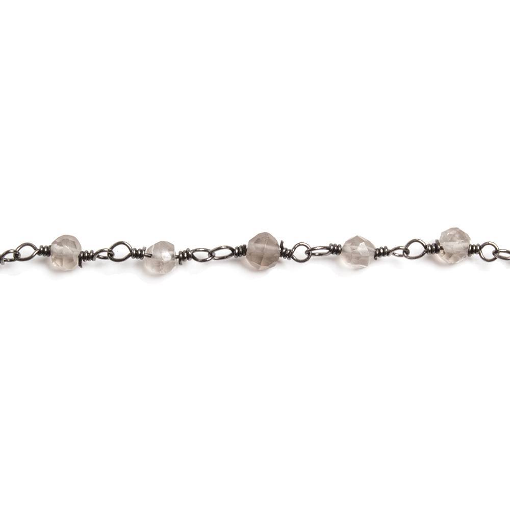 3-4mm Smoky Quartz round Black Gold plated Chain by the foot 36 pieces