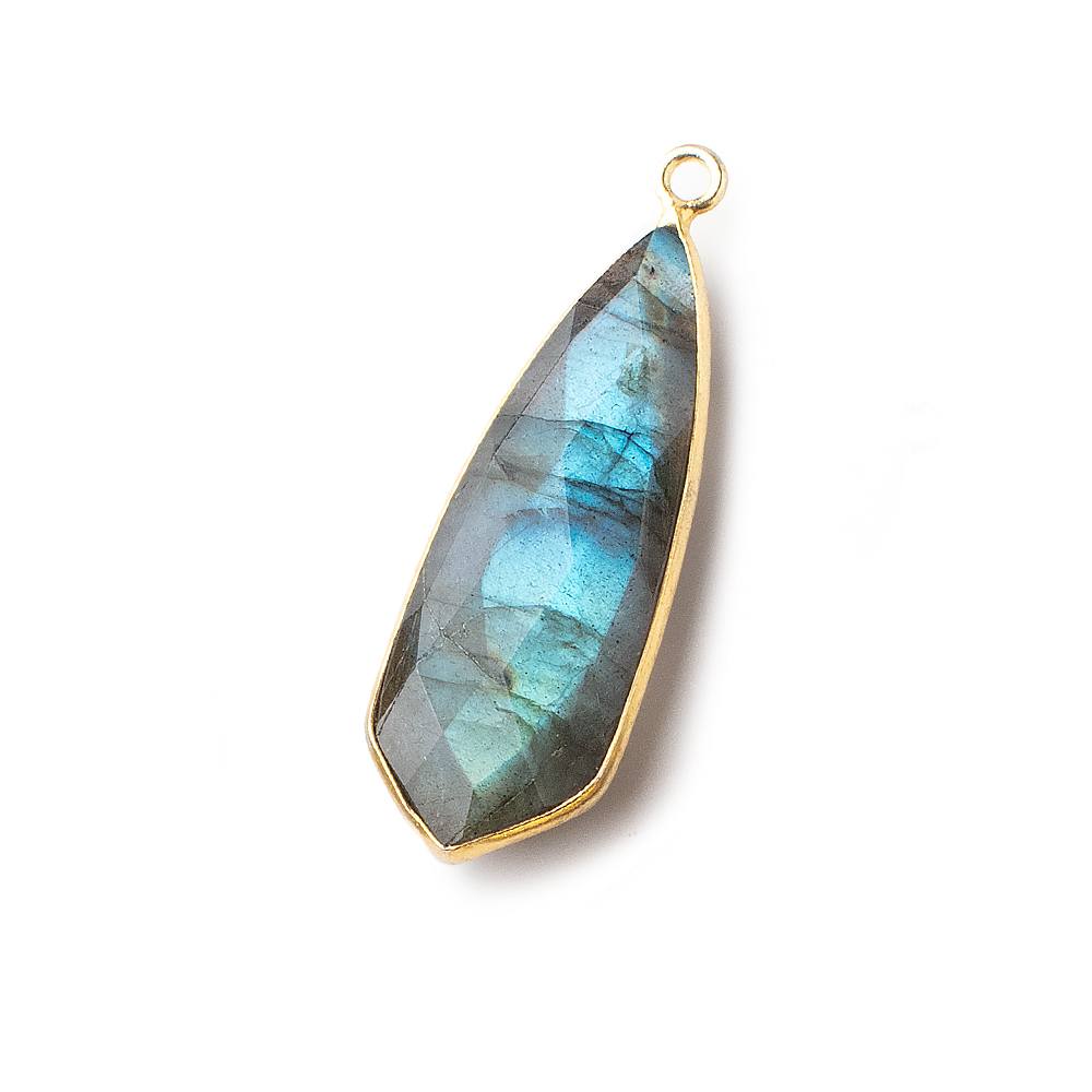 30x11mm Vermeil Bezeled Labradorite Faceted Fancy Shield Pendant 1 piece
