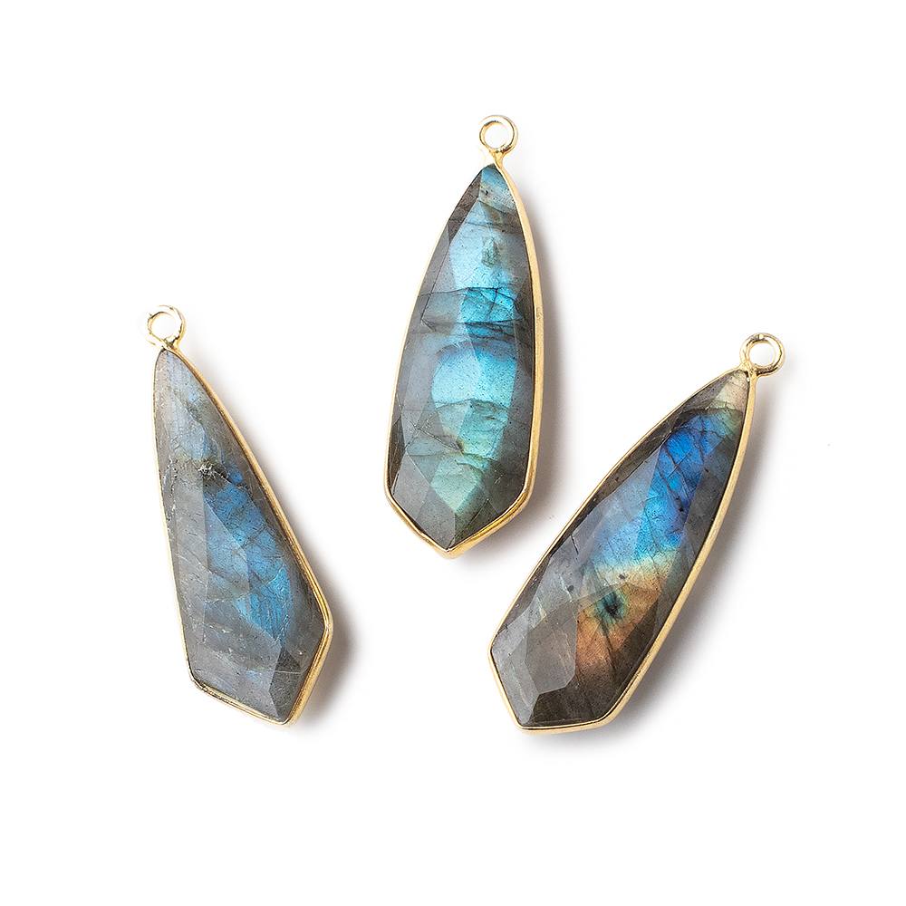 30x11mm Vermeil Bezeled Labradorite Faceted Fancy Shield Pendant 1 piece