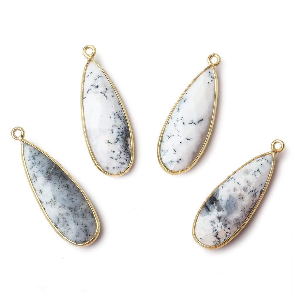 30x12mm Vermeil Bezeled Opaque Dendritic Opal faceted Pear Focal Pendant 1 piece