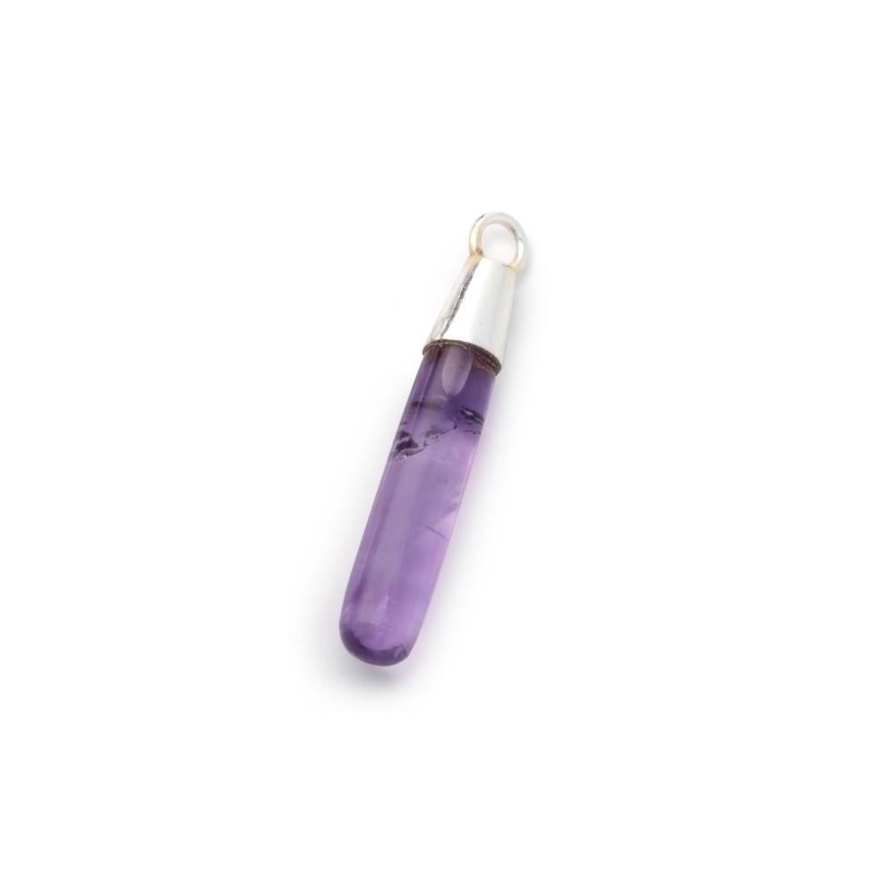 30x5.5mm Sterling Silver Capped Amethyst Plain Tear Drop Pendant 1 piece