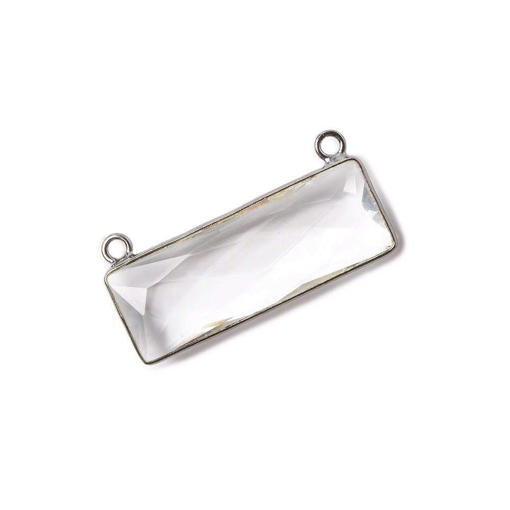 31x11mm Black Gold Bezel Crystal Quartz Bar 2 ring Connector East West 1 piece