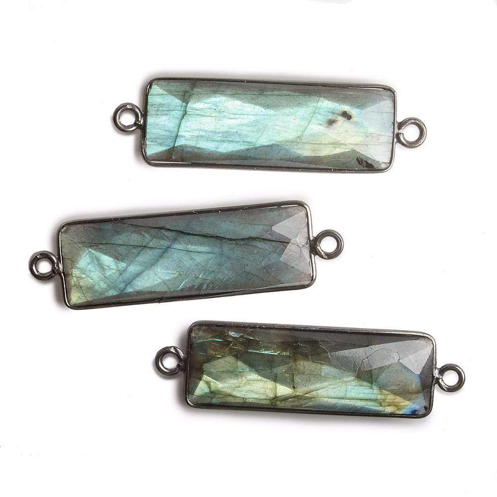 31x11mm Black Gold Bezel Labradorite Bar 2 ring Connector North South 1 piece