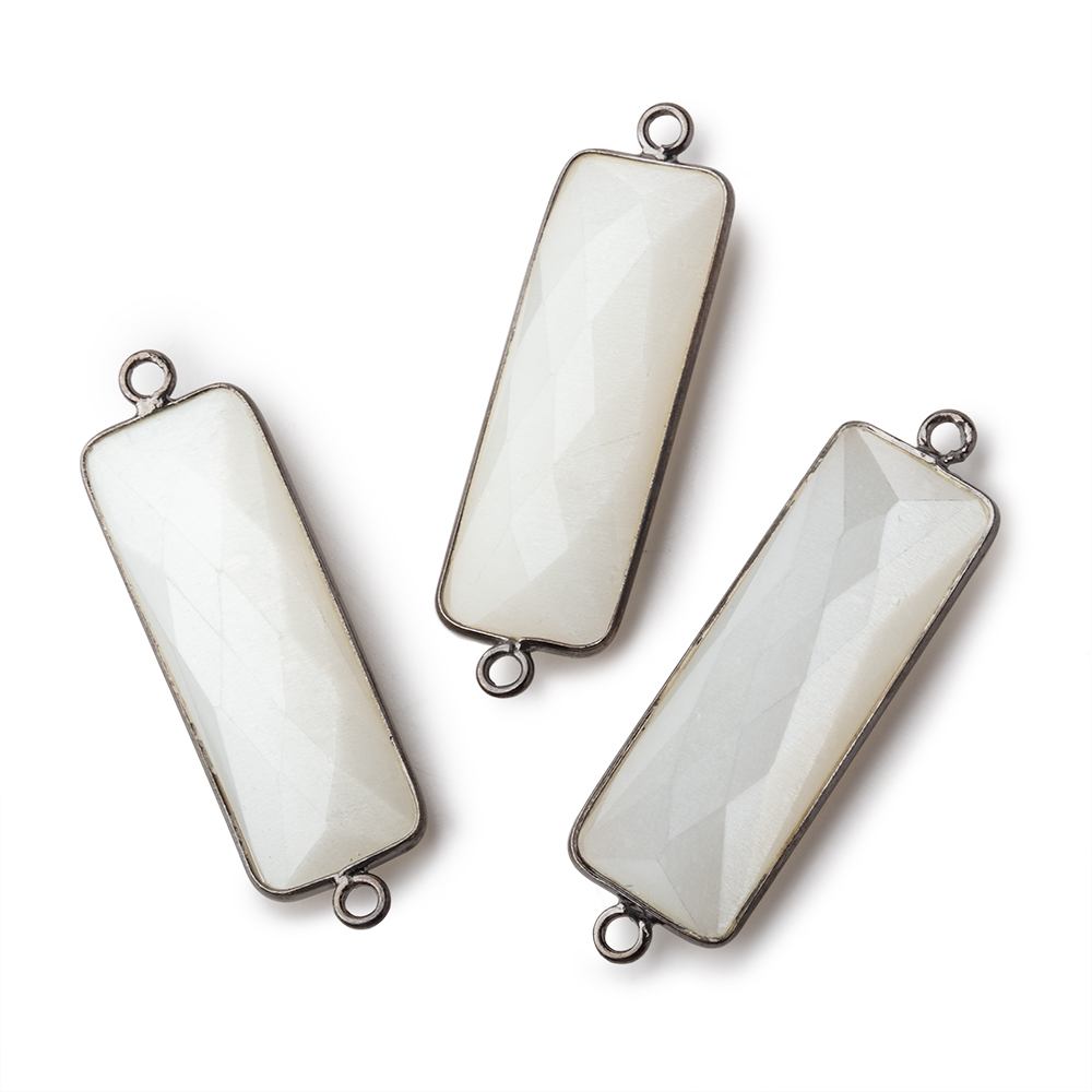 31x11mm Black Gold Bezel White Moonstone Bar 2 ring Connector North South 1 pc